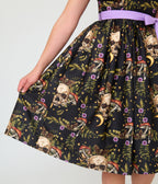 Unique Vintage Black Skull Print Margaret Swing Dress