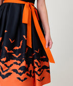 Unique Vintage Black & Orange Bat Print Margaret Swing Dress