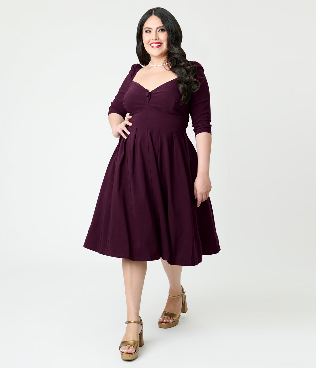 Unique Vintage Plus Size Eggplant Lamar Swing Dress