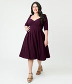 Unique Vintage Plus Size Eggplant Lamar Swing Dress
