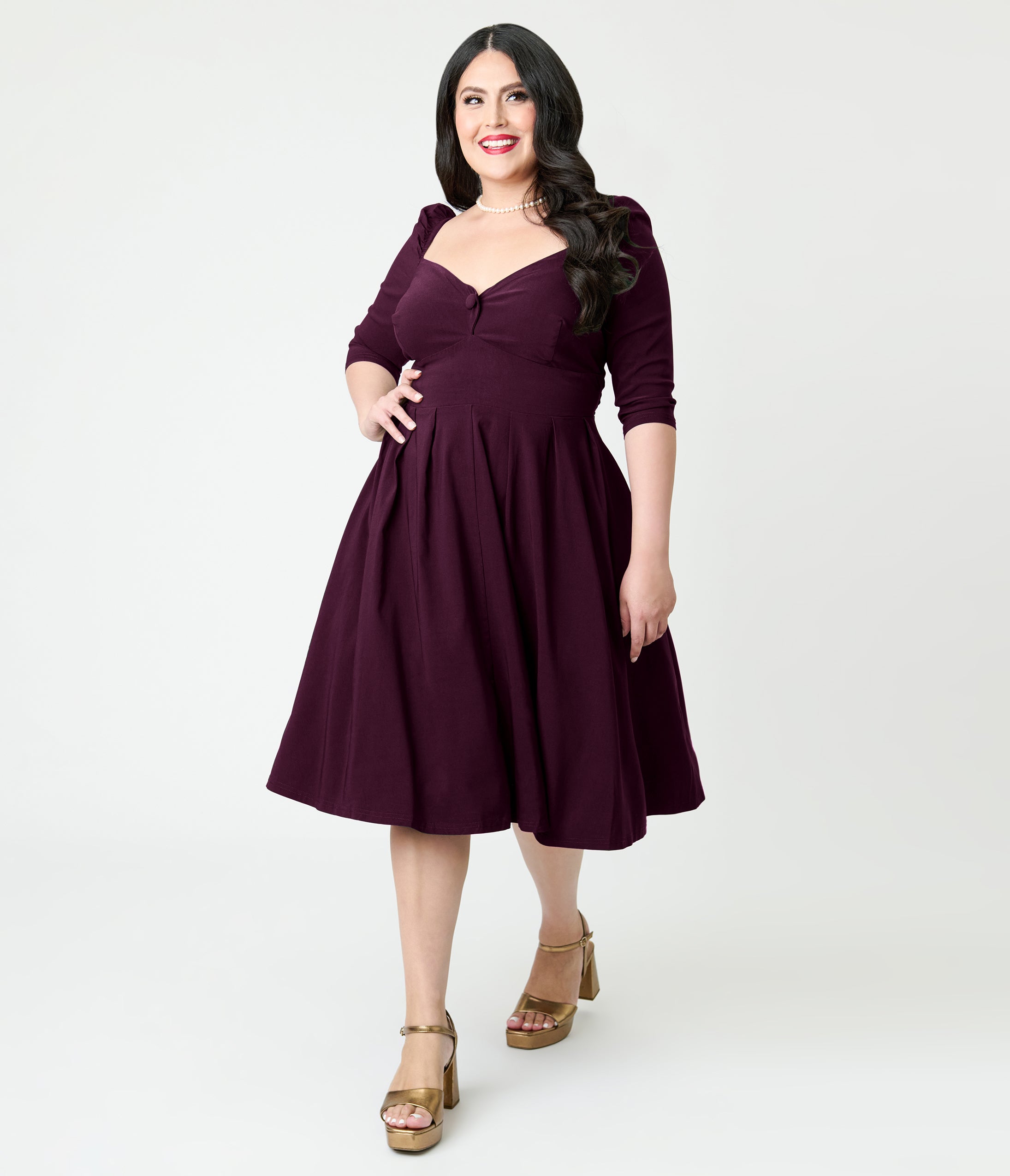 Unique Vintage Plus Size Eggplant Lamar Swing Dress
