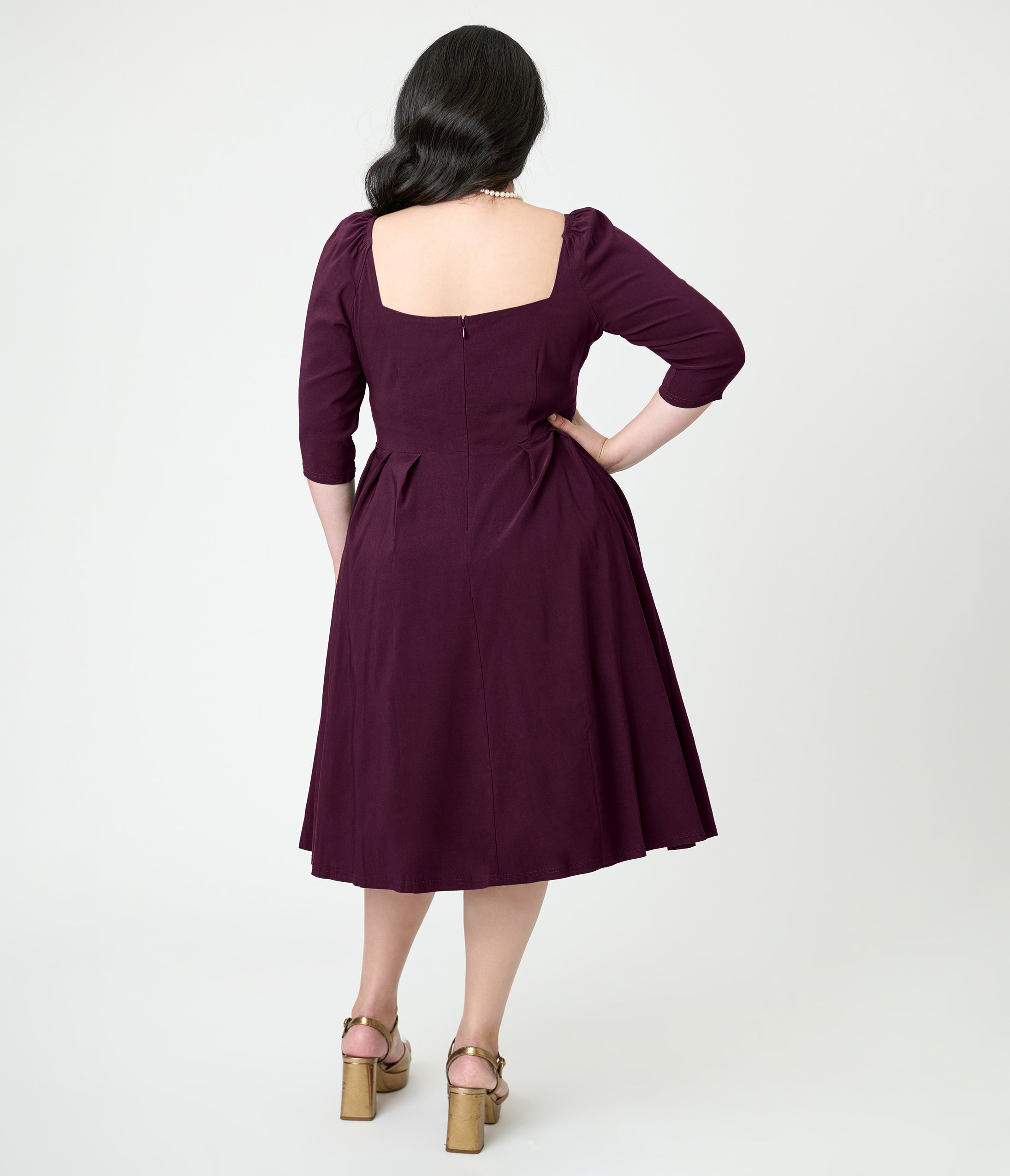 Unique Vintage Plus Size Eggplant Lamar Swing Dress