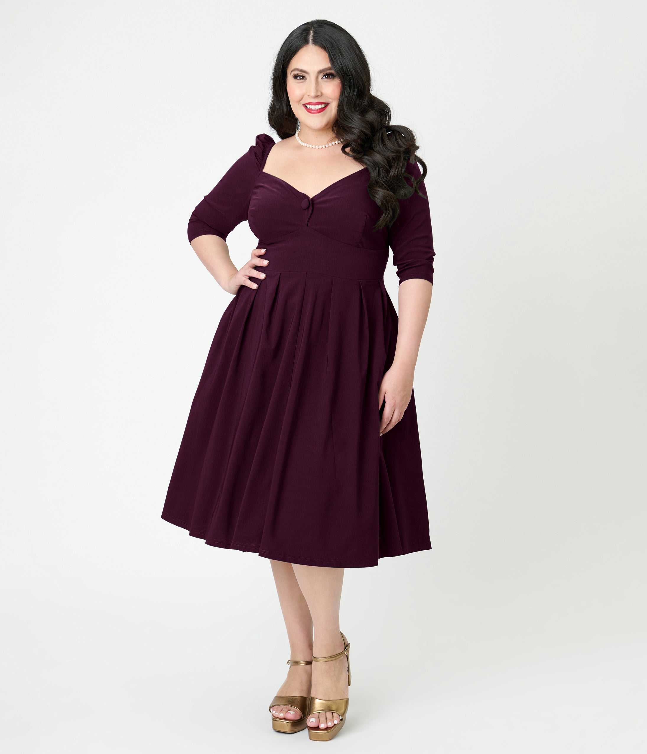 Unique Vintage Plus Size Eggplant Lamar Swing Dress