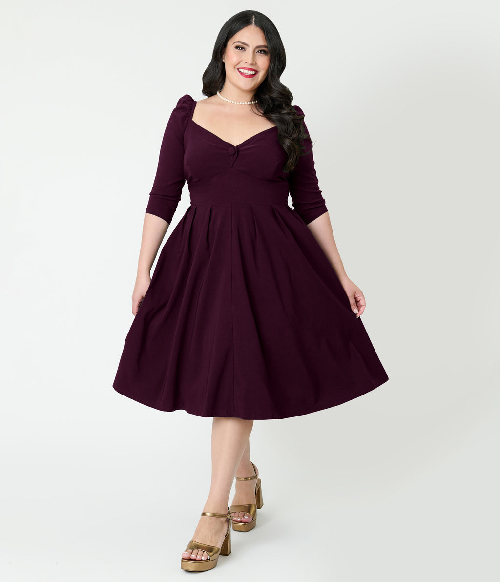 Unique Vintage Plus Size Eggplant Lamar Swing Dress