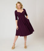 Unique Vintage Eggplant Lamar Swing Dress