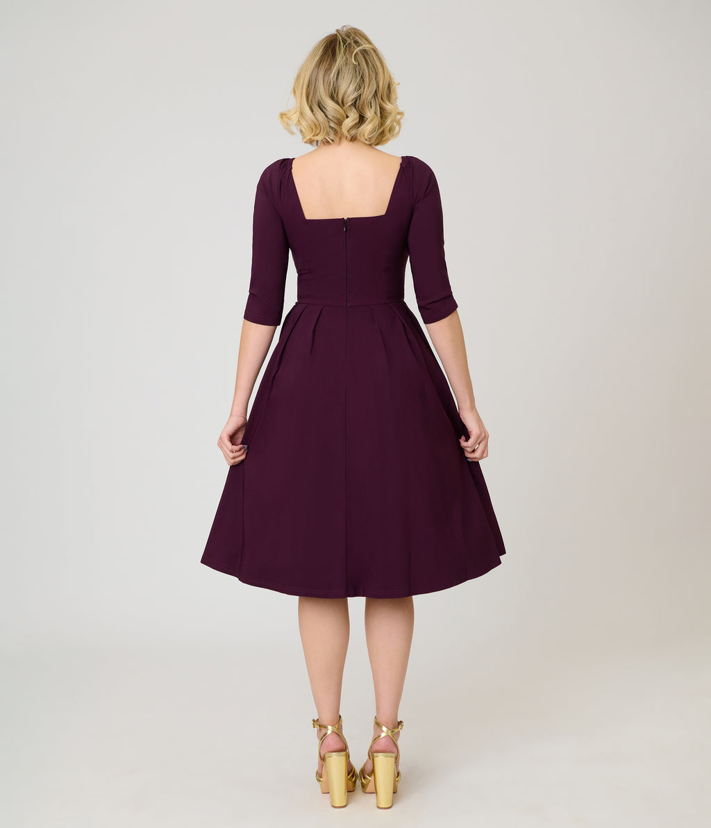 Unique Vintage Eggplant Lamar Swing Dress