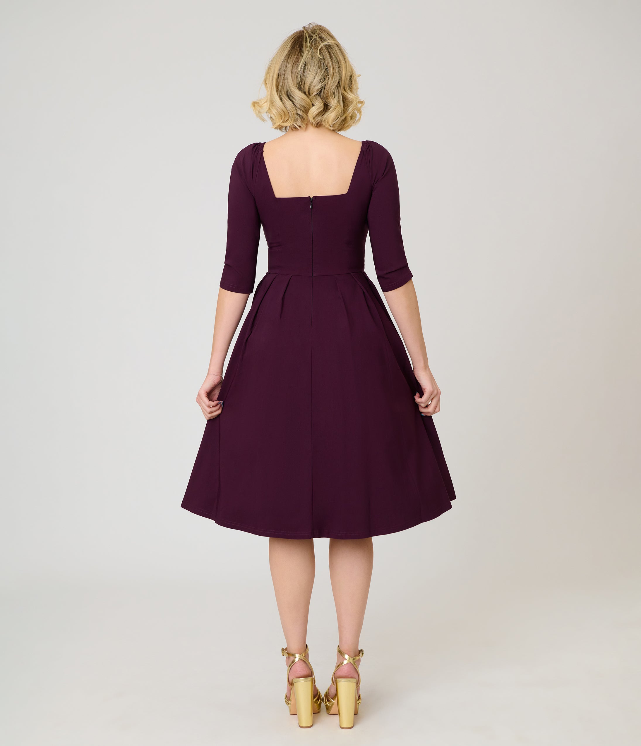 Unique Vintage Eggplant Lamar Swing Dress