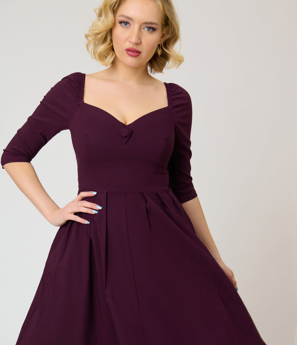 Unique Vintage Eggplant Lamar Swing Dress