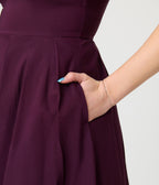 Unique Vintage Eggplant Lamar Swing Dress