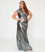 Unique Vintage Plus Size Silver Metallic Hooded Vera Maxi Dress