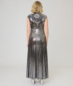 Unique Vintage Silver Metallic Hooded Vera Maxi Dress
