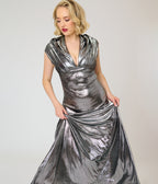 Unique Vintage Silver Metallic Hooded Vera Maxi Dress