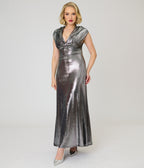 Unique Vintage Silver Metallic Hooded Vera Maxi Dress