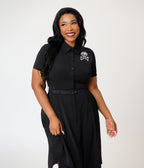 Unique Vintage Plus Size Black & Rhinestone Skull Shadia Shirt Dress