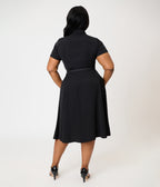 Unique Vintage Plus Size Black & Rhinestone Skull Shadia Shirt Dress