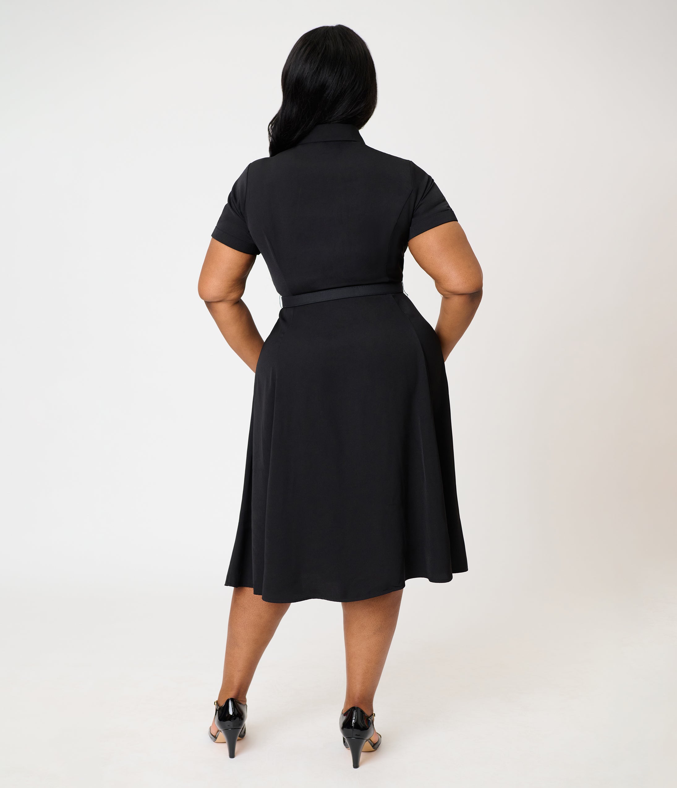 Unique Vintage Plus Size Black & Rhinestone Skull Shadia Shirt Dress