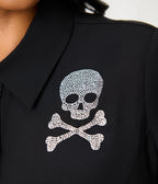 Unique Vintage Plus Size Black & Rhinestone Skull Shadia Shirt Dress
