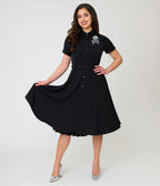 Unique Vintage Black & Rhinestone Skull Shadia Shirt Dress