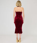 Unique Vintage Burgundy Velvet Embossed Halter Penelope Dress