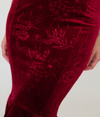 Unique Vintage Burgundy Velvet Embossed Halter Penelope Dress