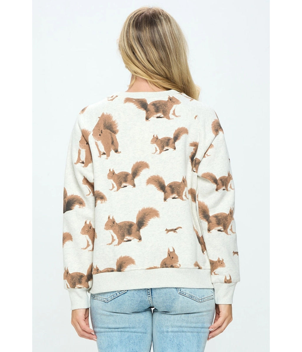Heather Grey Squirrel Print Sweatshirt