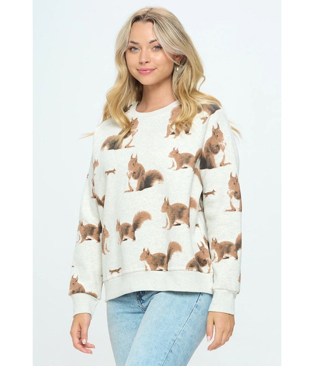 Heather Grey Squirrel Print Sweatshirt