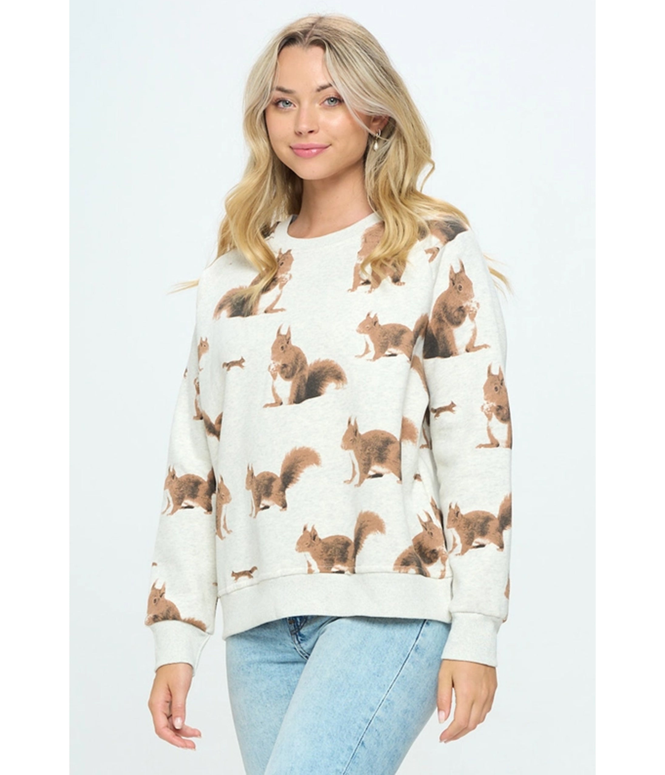 Heather Grey Squirrel Print Sweatshirt