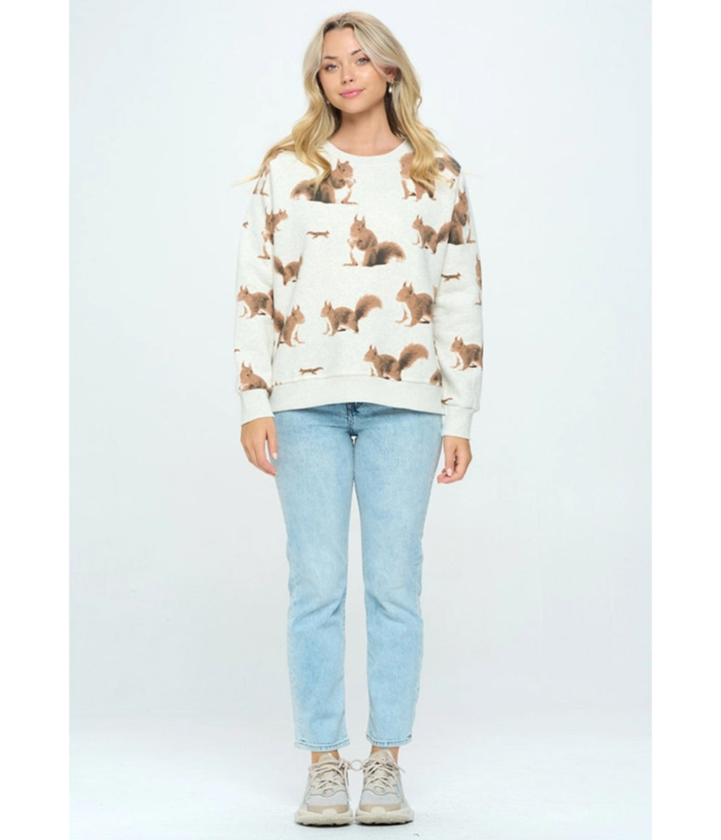 Heather Grey Squirrel Print Sweatshirt