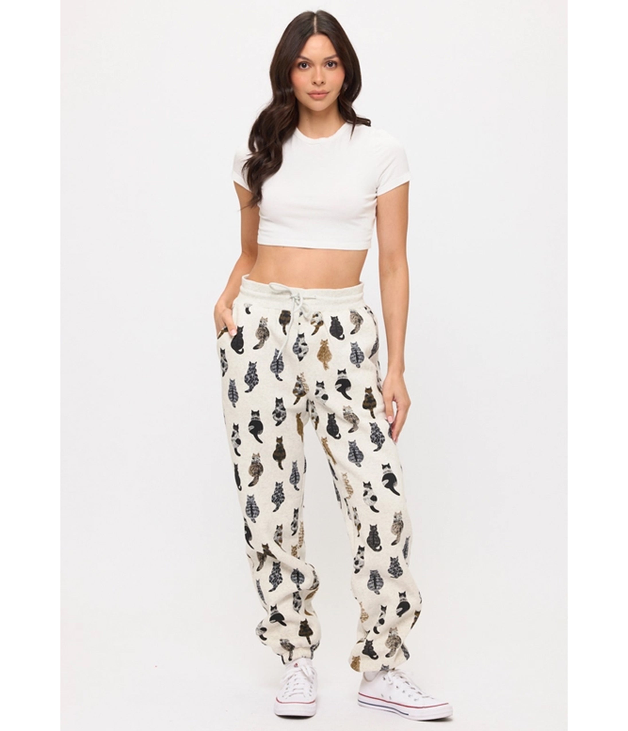 Heather Gray Cat Back Print Sweatpants