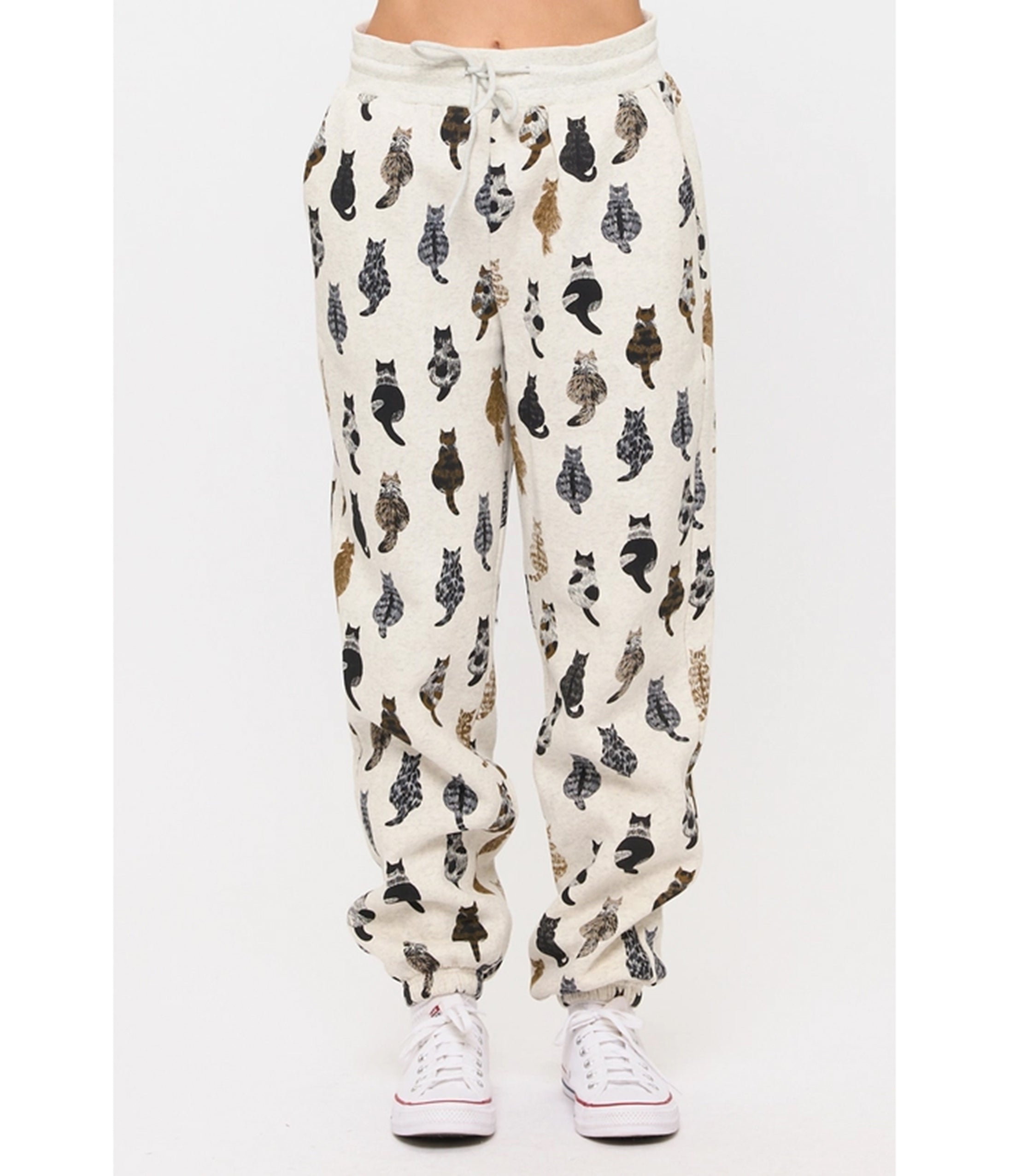 Heather Gray Cat Back Print Sweatpants