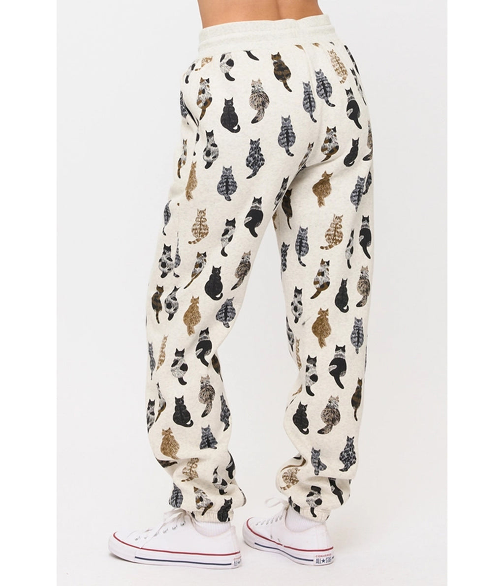 Heather Gray Cat Back Print Sweatpants