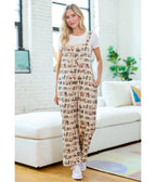 Beige Library Print Overalls