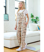Beige Library Print Overalls