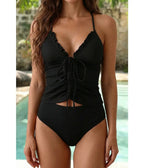 Black Ruched Cutout One-Piece Swimsuit