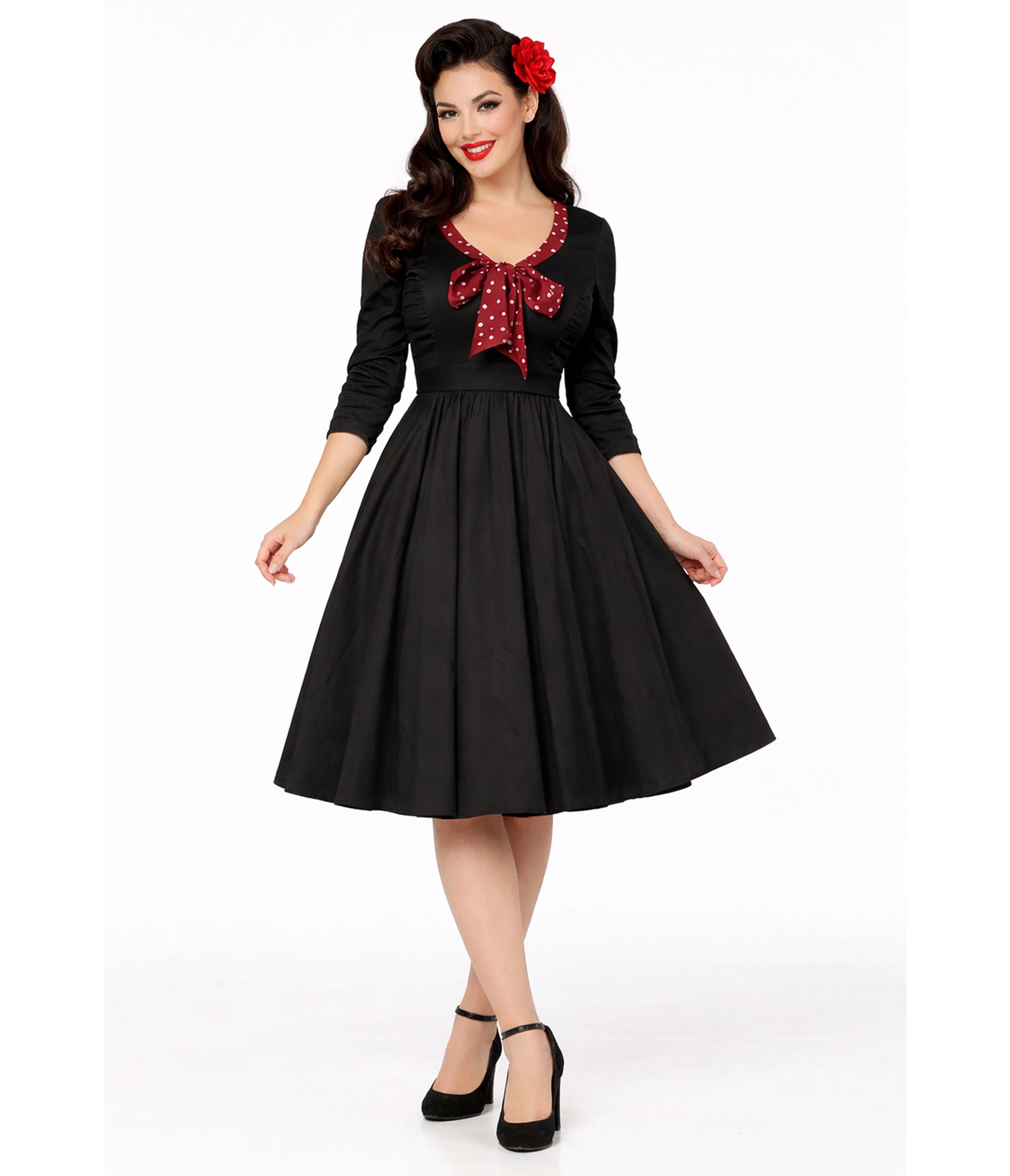 Black & Red Polka Dot Bow Swing Dress