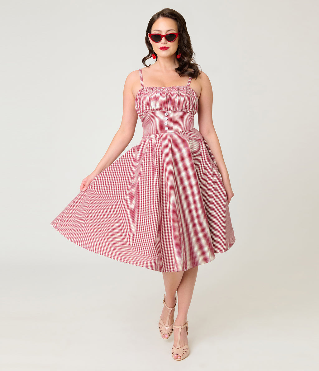 Timeless London Red Gingham Button Detail Swing Dress
