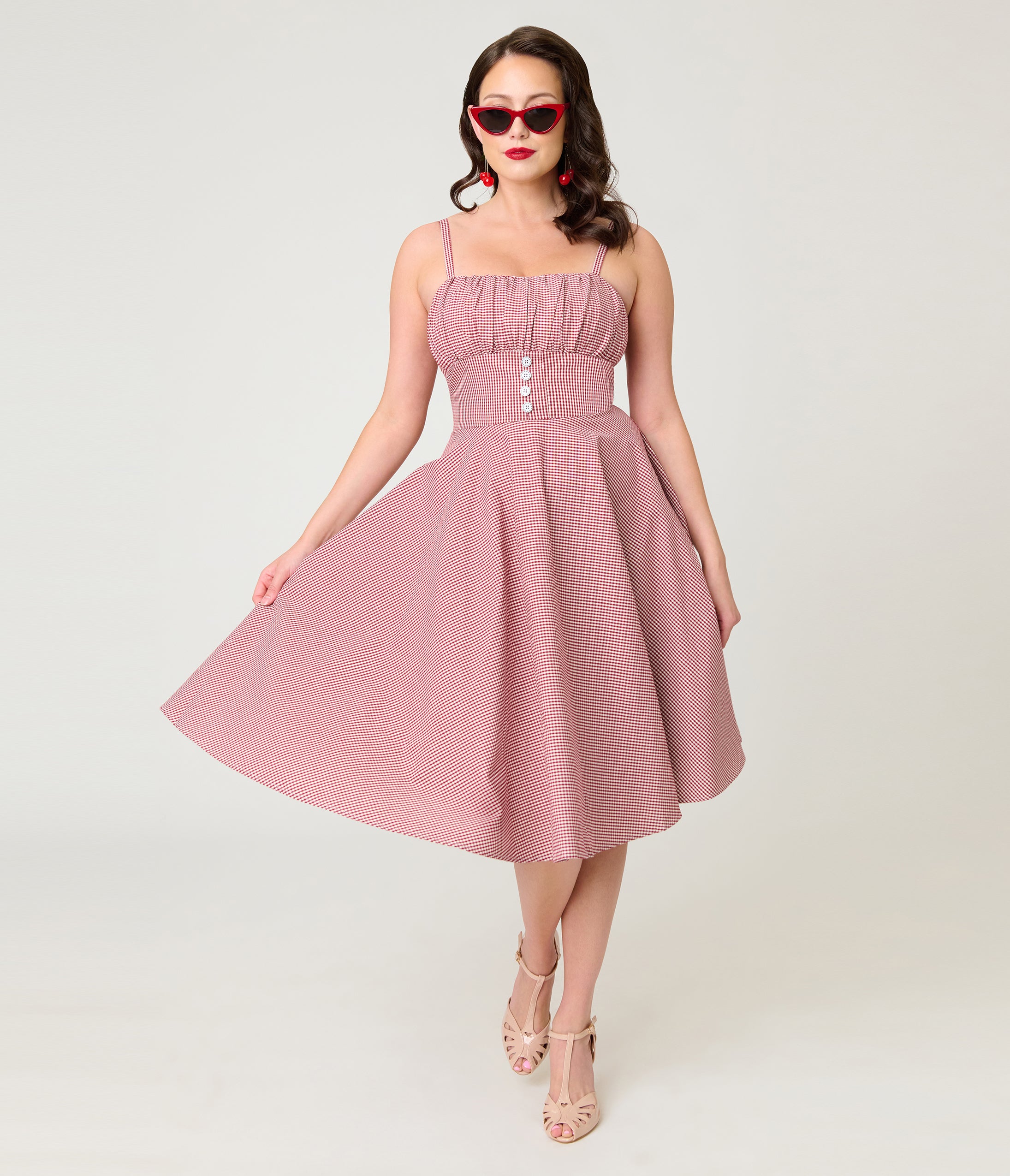 Timeless London Red Gingham Button Detail Swing Dress
