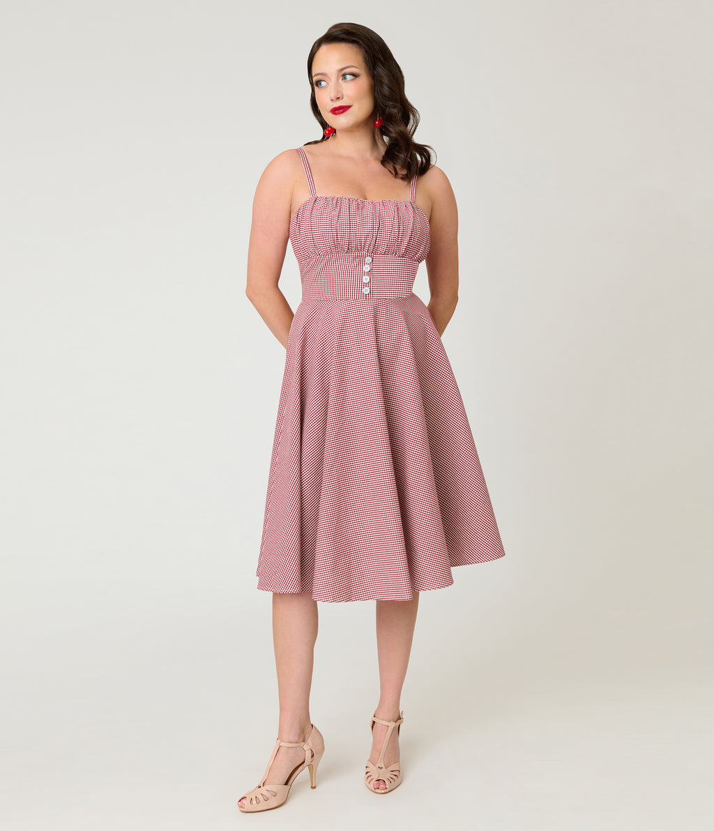 Timeless London Red Gingham Button Detail Swing Dress