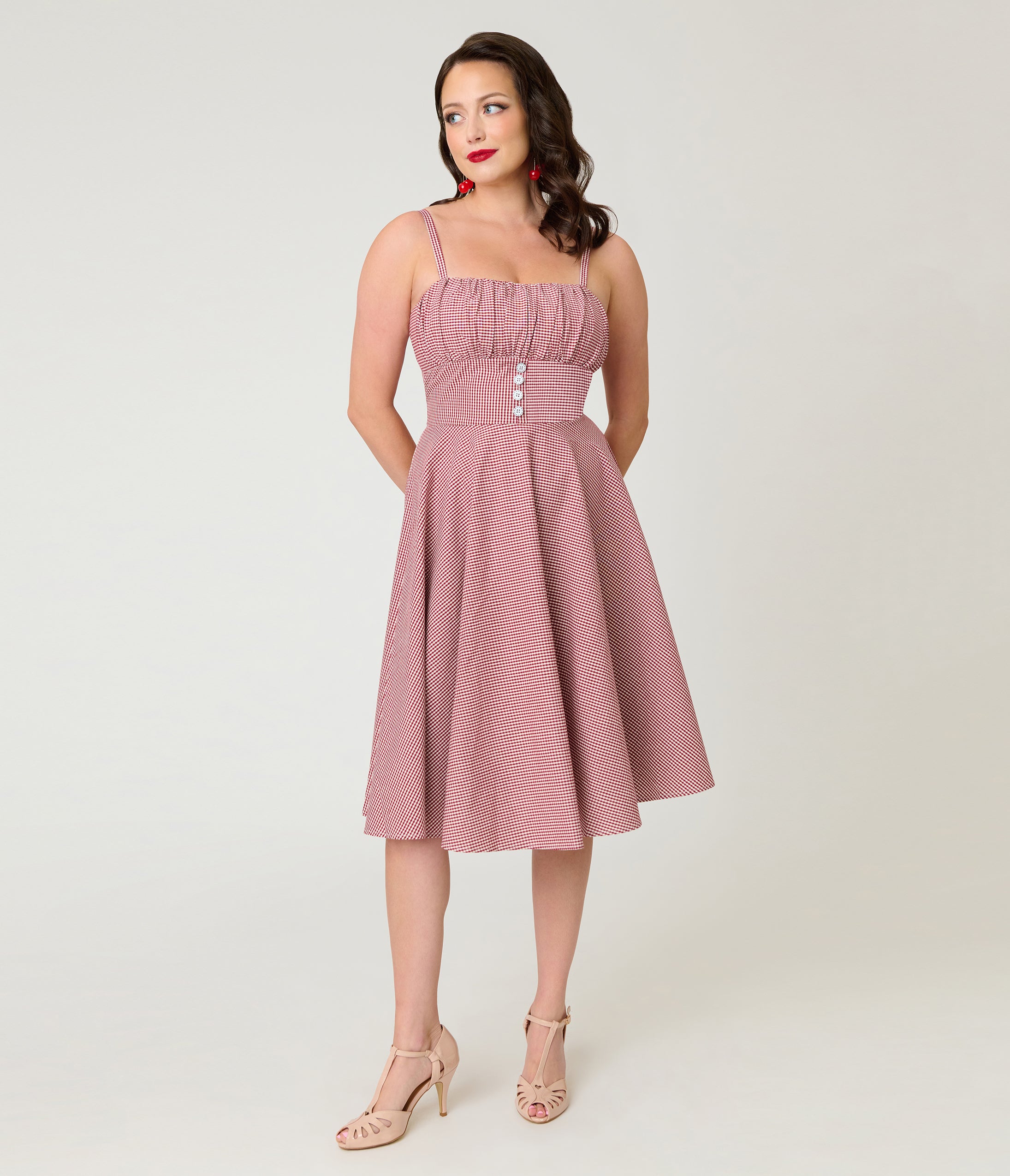 Timeless London Red Gingham Button Detail Swing Dress
