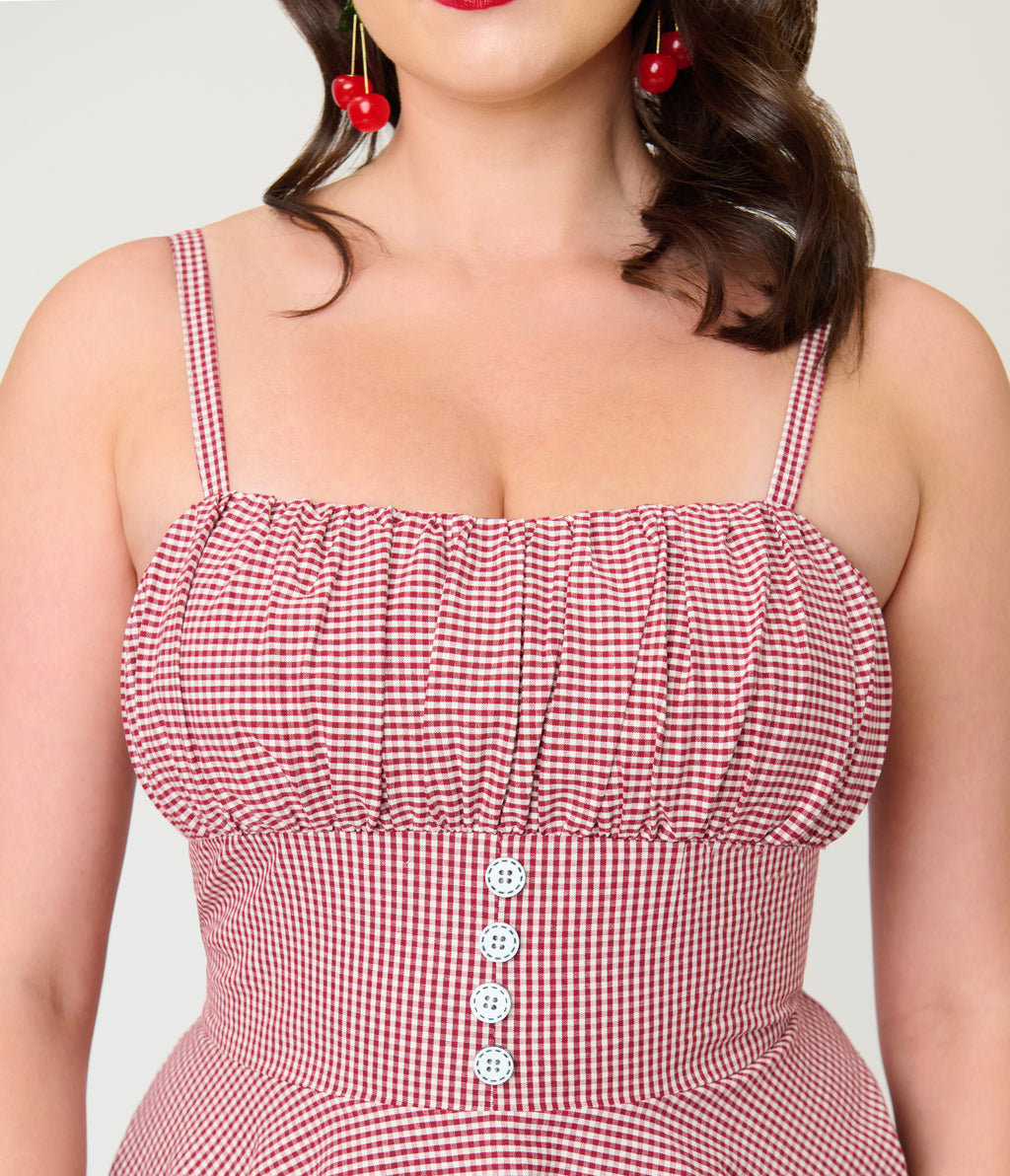 Timeless London Red Gingham Button Detail Swing Dress
