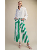 Green & White Stripe Wide Leg Pants