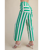 Green & White Stripe Wide Leg Pants