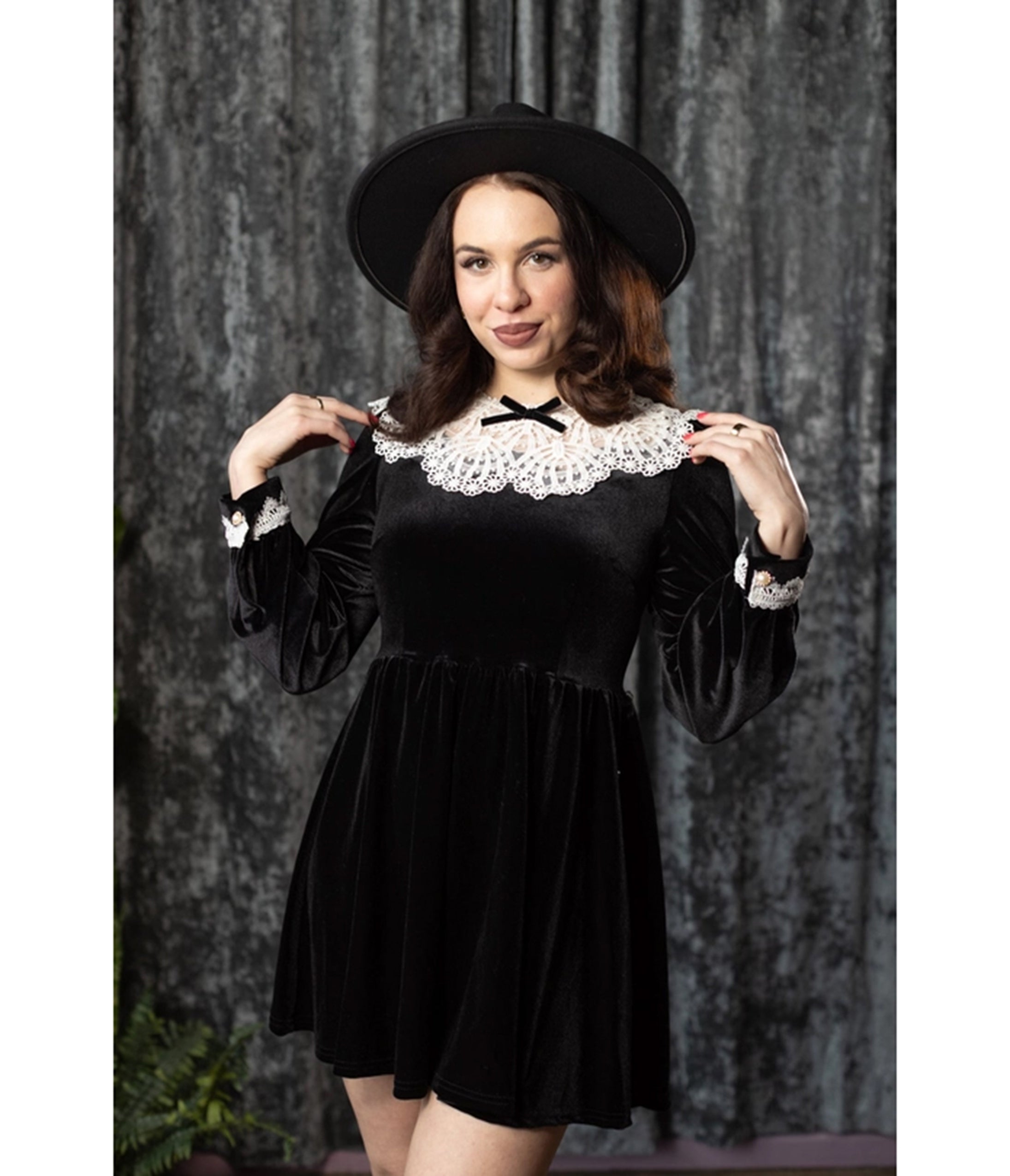 Witchwood Bags Black Velvet Lace Collar Elora Mini Dress