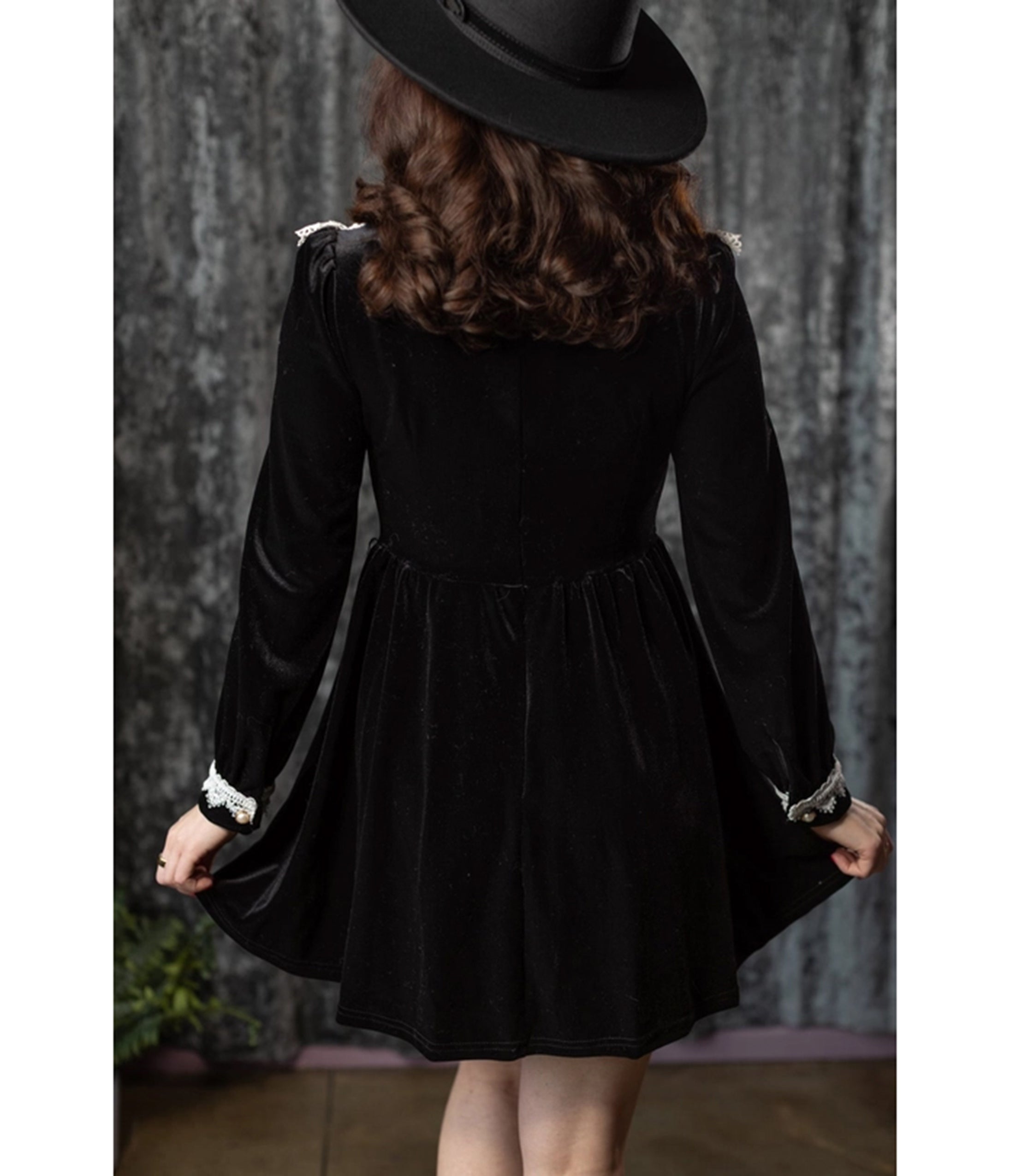 Witchwood Bags Black Velvet Lace Collar Elora Mini Dress