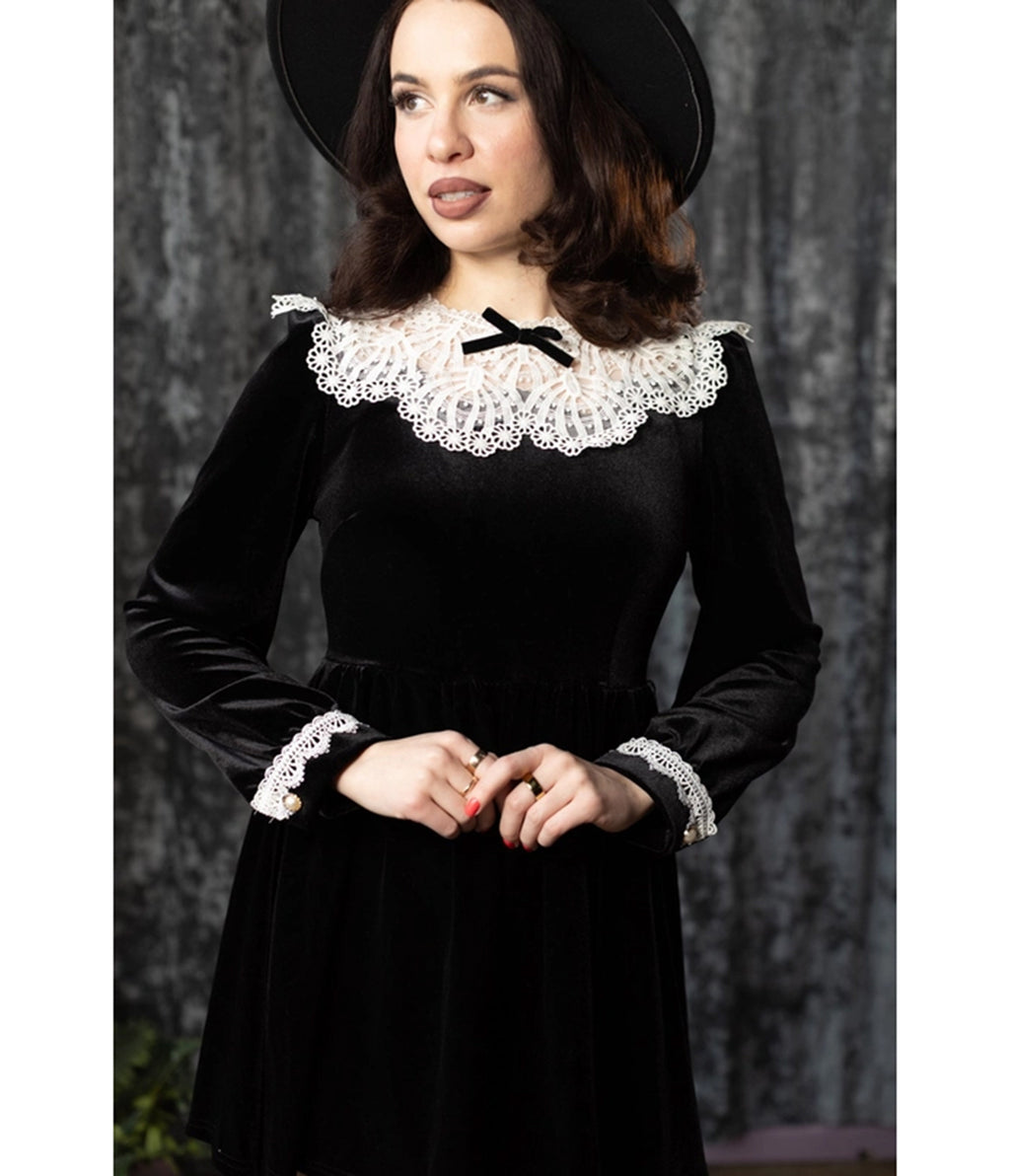 Witchwood Bags Black Velvet Lace Collar Elora Mini Dress