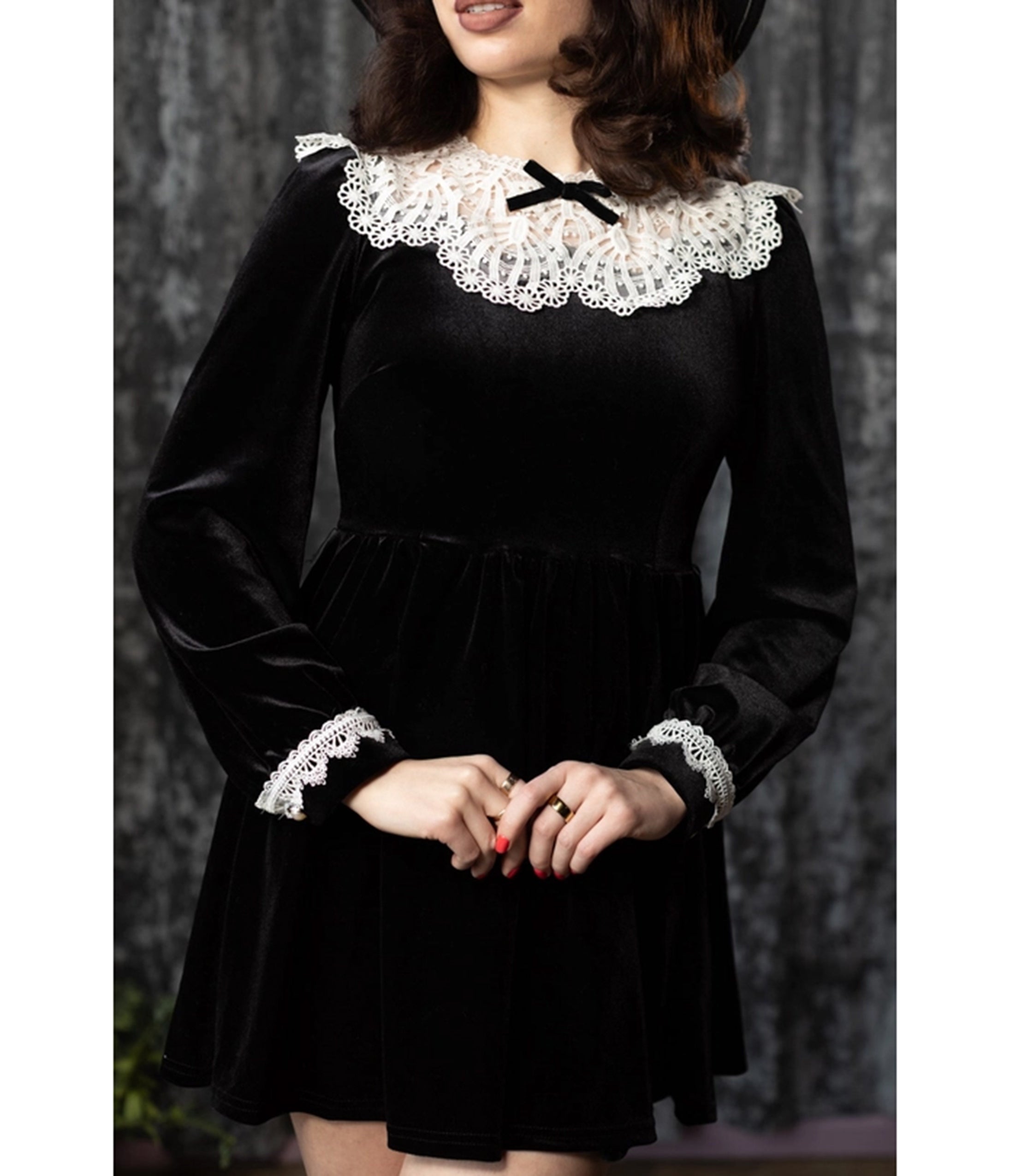 Witchwood Bags Black Velvet Lace Collar Elora Mini Dress