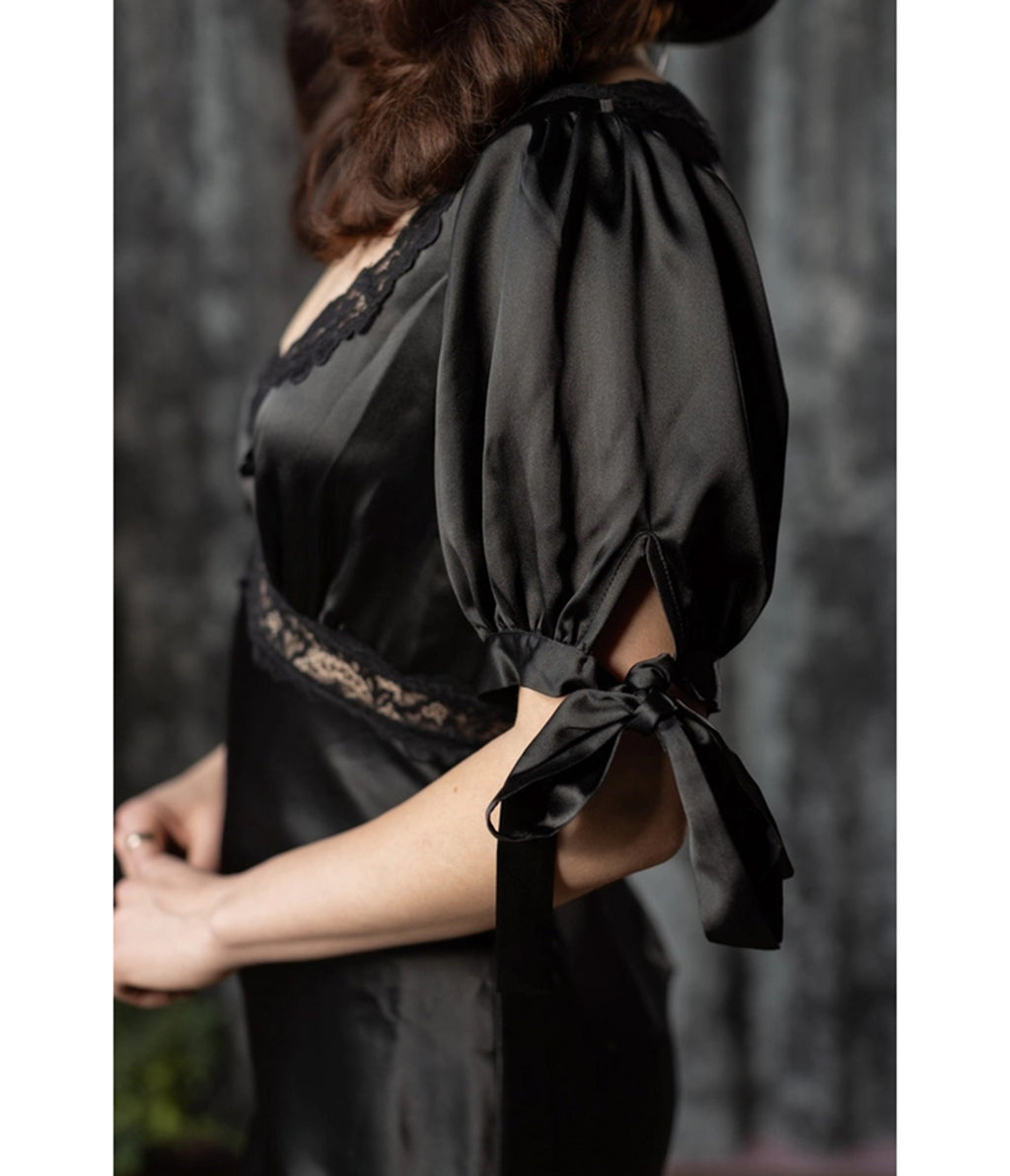 Witchwood Bags Black Satin Juliet Slip Maxi Dress