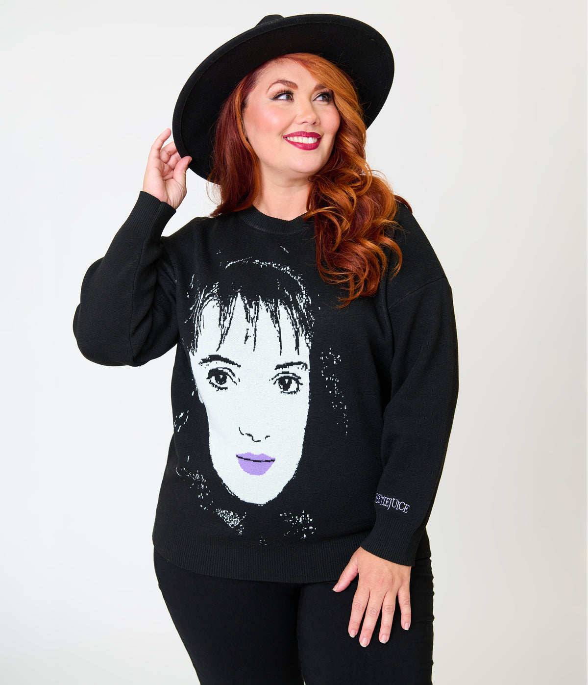 Beetlejuice x Unique Vintage Plus Size Black Lydia Deetz Long Sleeve Sweater