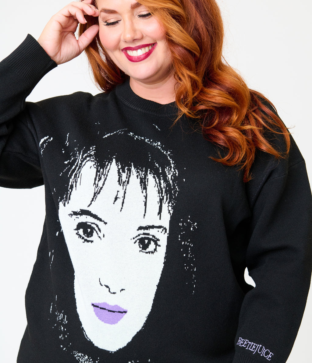 Beetlejuice x Unique Vintage Plus Size Black Lydia Deetz Long Sleeve Sweater
