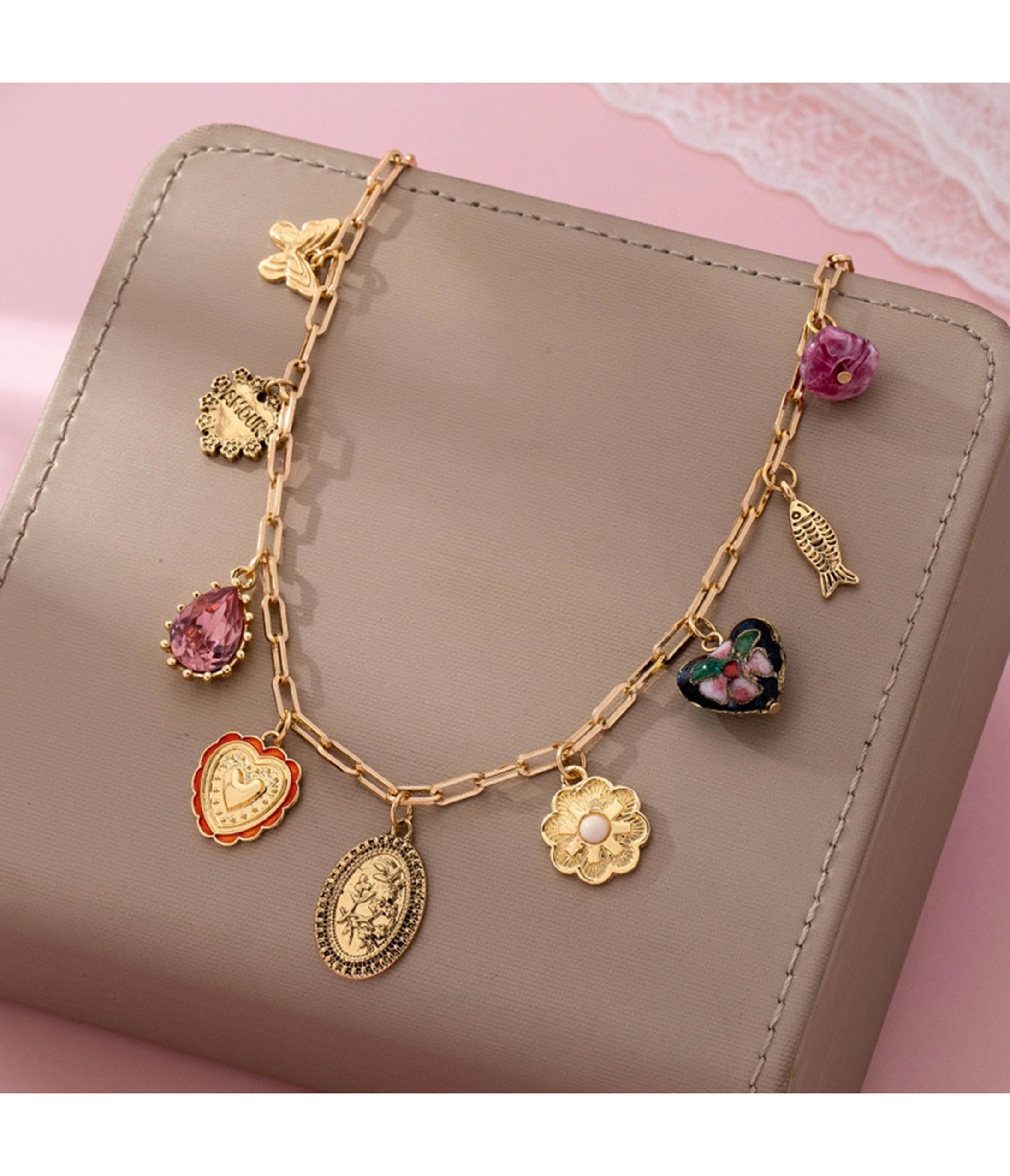 Gold Tone Multi Charm Necklace